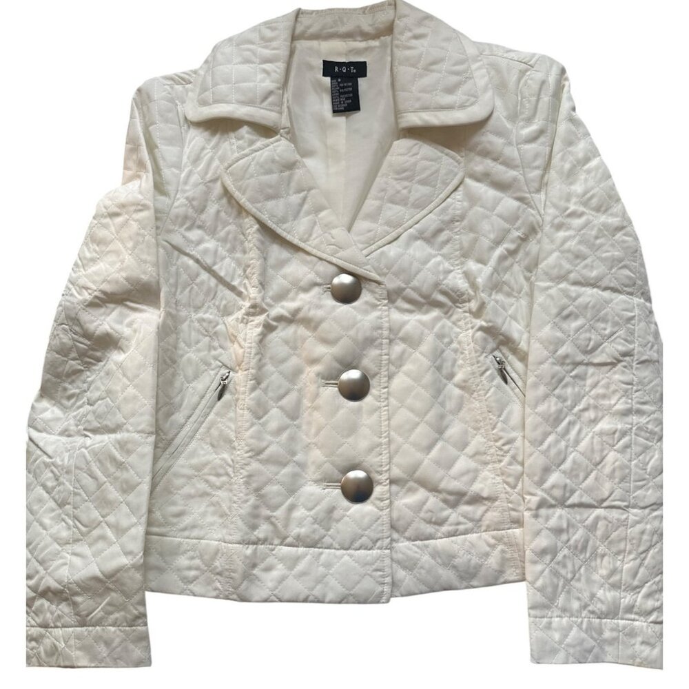 🌼RQT Quilted Jacket Size Small Lightweight Outdoors Off White Silver Buttons - Picture 1 of 9